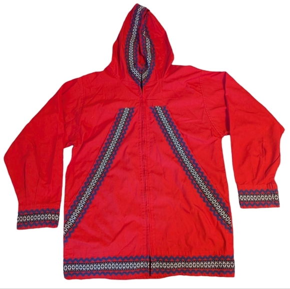 Vintage Scandi Girl Hooded Nordic Zippered Jacket Boho Cottage Core 70's 80's - Picture 1 of 8